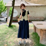 牛仔拼接撞色背心连衣裙221-2385-P125K178，女装连衣裙，2B148