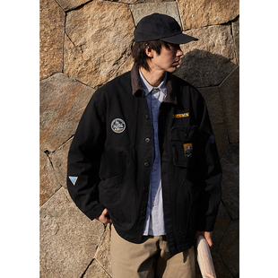 夹克老干部风刺绣勋章猎户外套 拼接灯芯绒翻领工装 navy craft