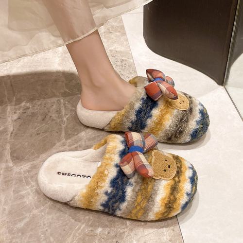甜美可爱小熊软底棉拖鞋女冬季