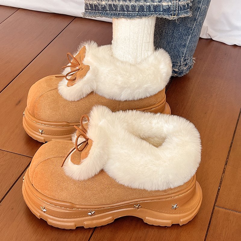 时尚韩版蝴蝶结毛毛鞋女冬季小