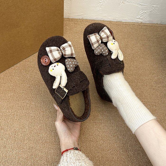森系可爱兔兔棉鞋女2025冬季搭裙子舒适保暖一脚蹬圆头卡通单鞋,女鞋,深口单鞋,淘宝优惠券,粉丝福利购,淘宝优惠卷