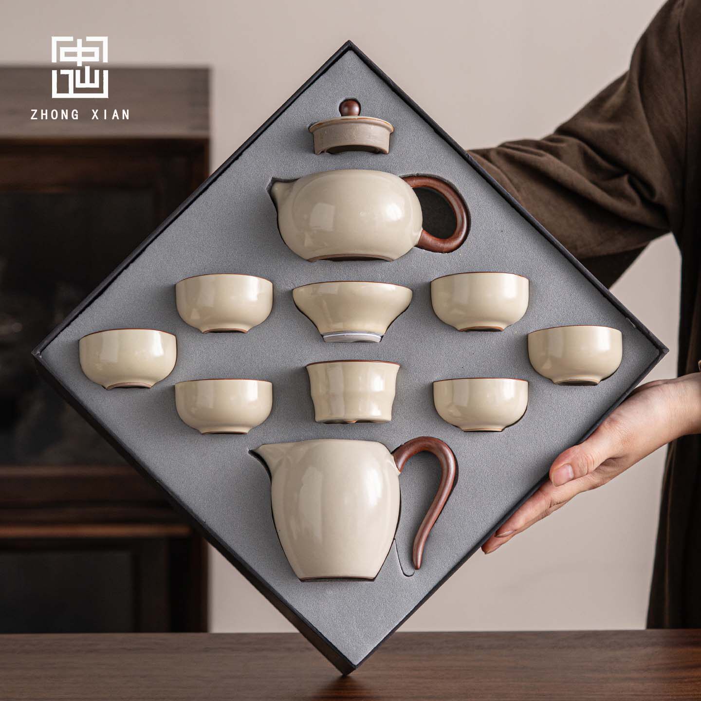 米黄汝窑功夫茶具套装2026新款家用高档泡茶茶壶茶杯整套礼盒装
