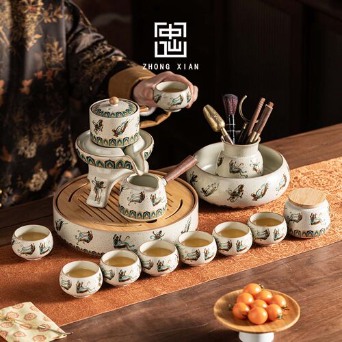 汝窑敦煌飞天自动茶具套装家用2026新款懒人泡茶器防烫茶壶茶杯