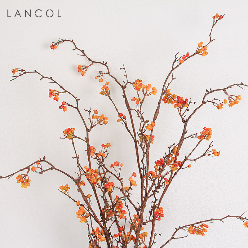 lancol高档新中式仿真花橘色南蛇藤果家居客厅样板房装饰浆果假花