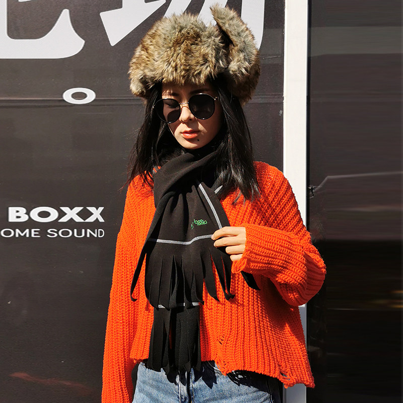 BOOROOLA秋冬时尚美利奴羊毛抓绒流苏围巾男女户外保暖细腻亲肤