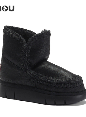 mou秋冬ESKIMO 18羊皮毛一体 弹力厚底雪地靴短靴