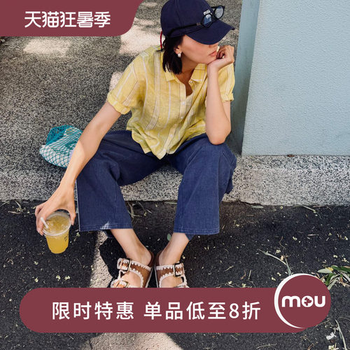 mou夏款博肯凉鞋露趾厚底平跟双带金属扣女士凉鞋复古博肯拖鞋