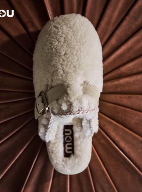 mou女士羊皮毛一体舒适保暖平底可外穿拖鞋毛毛拖