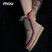 mou爱斯基摩24彩编女士羊皮毛一体保暖圆头平跟雪地靴冬靴