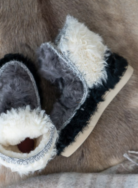 mou冬季女士爱斯基摩迷你休闲大熊猫配羊毛羊皮毛一体冬靴雪地靴