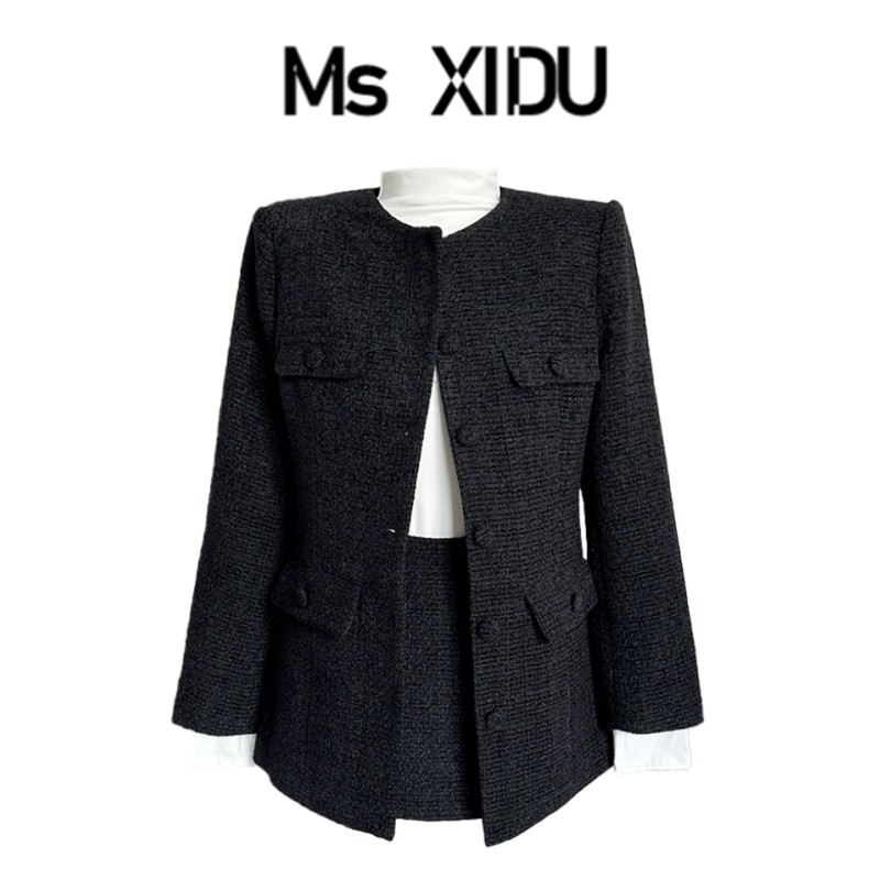 Ms XIDU《香阀世家》御姐风编织短外套女冬气质羊毛小香时尚套装-封面