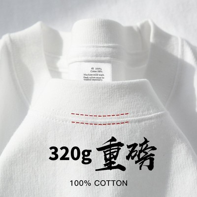 320g重磅美式短袖T恤厚实不透夏季宽松大码纯棉情侣纯白半袖男女