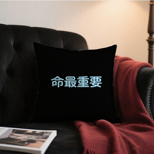黑底篮字命最重要抱枕含芯桃皮绒小清新励志靠枕午睡枕含枕芯卧室