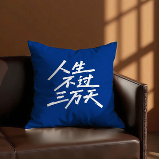 篮底白字人生不过三万天抱枕含芯桃皮绒趣味双面图案靠枕腰靠办公