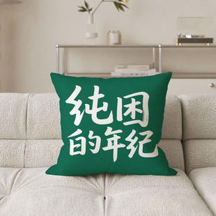 年纪抱枕含芯桃皮绒创意家用网红护腰文字午睡枕沙 绿底白字纯困