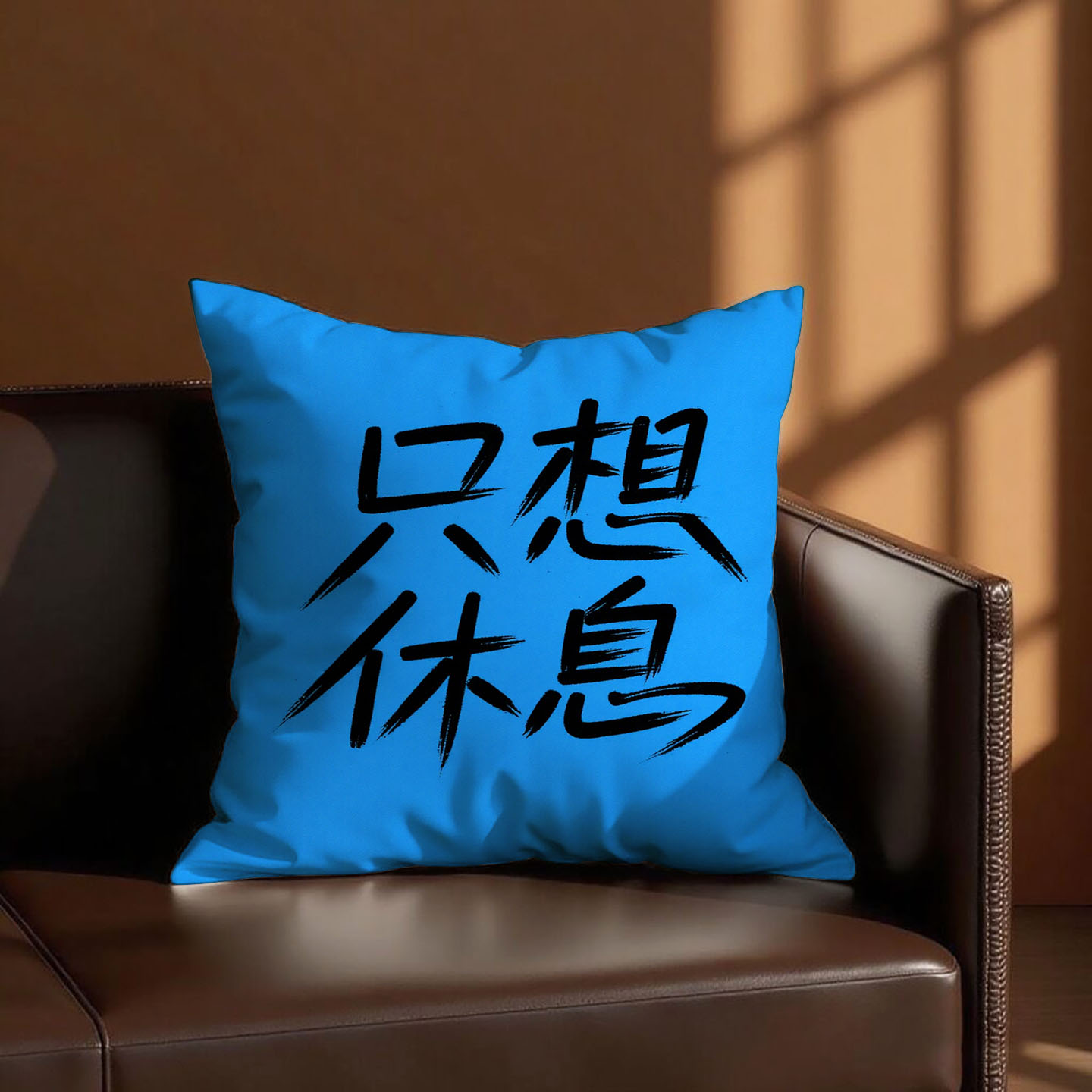 篮底黑字只想休息抱枕含芯桃皮绒男生可拆洗腰靠小众护腰趣味靠垫