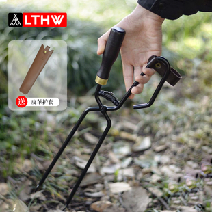 LTHW旅腾不锈钢焚火钳木手柄木材木炭烧烤钳子实心钢棒火棍碳夹子