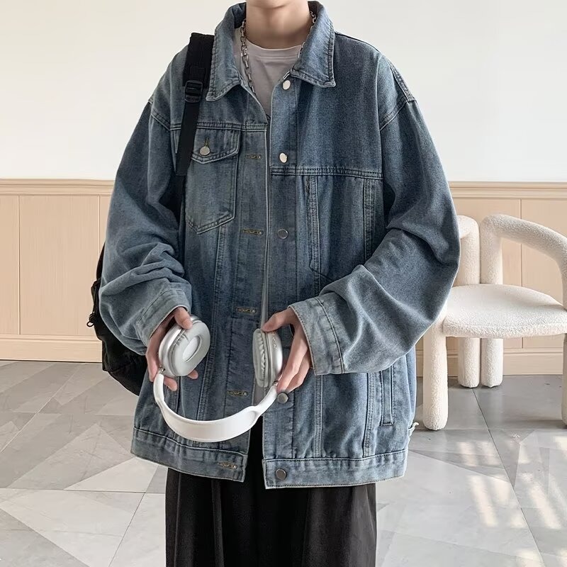 牛仔外套男士港风2025秋季新款美式潮流复古休闲翻领宽松夹克