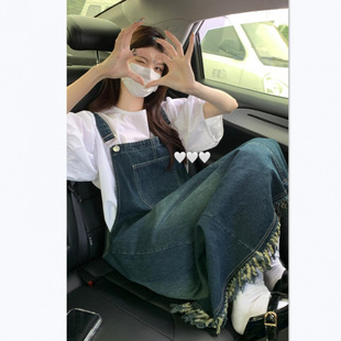 衬衫 甜美学院苏牛仔背带裙套装 短袖 夏季 上衣设计感连衣裙 女装