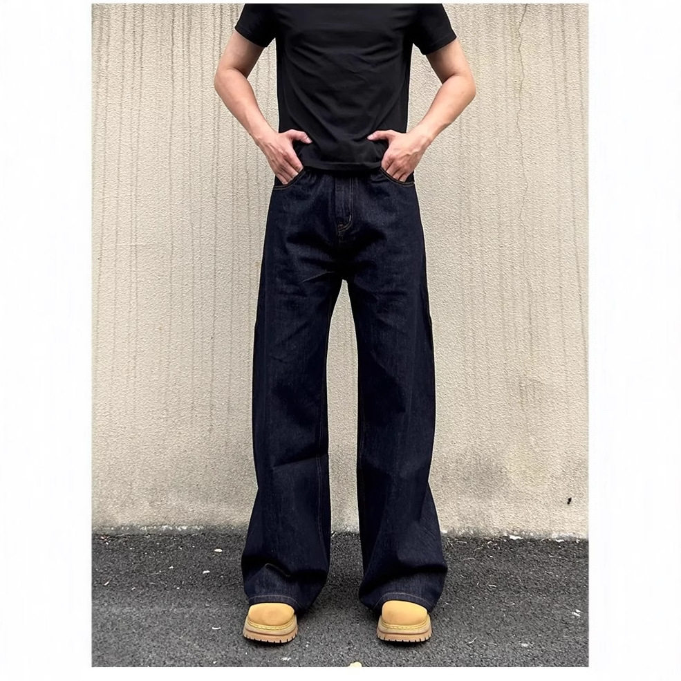 美式丹宁牛仔裤男女简约直筒宽松休闲微喇阔腿长裤子潮牌小个子