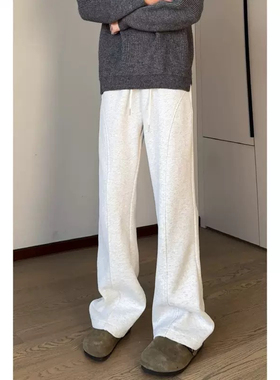 美式高街褶皱拼接弯刀卫裤男春秋垂感直筒阔腿裤子运动休闲长裤