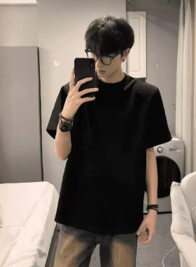 美式重磅纯色短袖T恤男款2026新款潮流夏季纯棉黑色痞帅高街打底