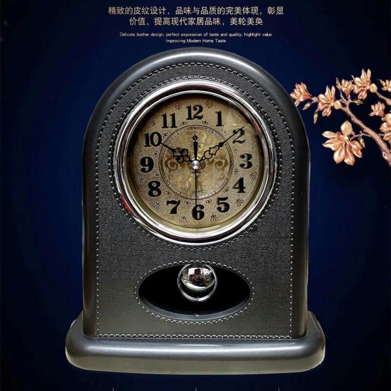 客厅桌面美式摆件卧室创意摇摆复古台式小型钟表家用座钟电子时钟
