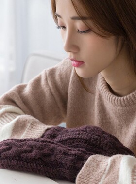 毛线手套女羊毛针织手套女百搭冬季韩国可爱全指连指手套加绒保暖