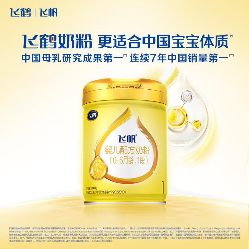 [新客首购立减]飞鹤飞帆呵护OPO1段婴幼儿配方奶粉900g*1罐正品