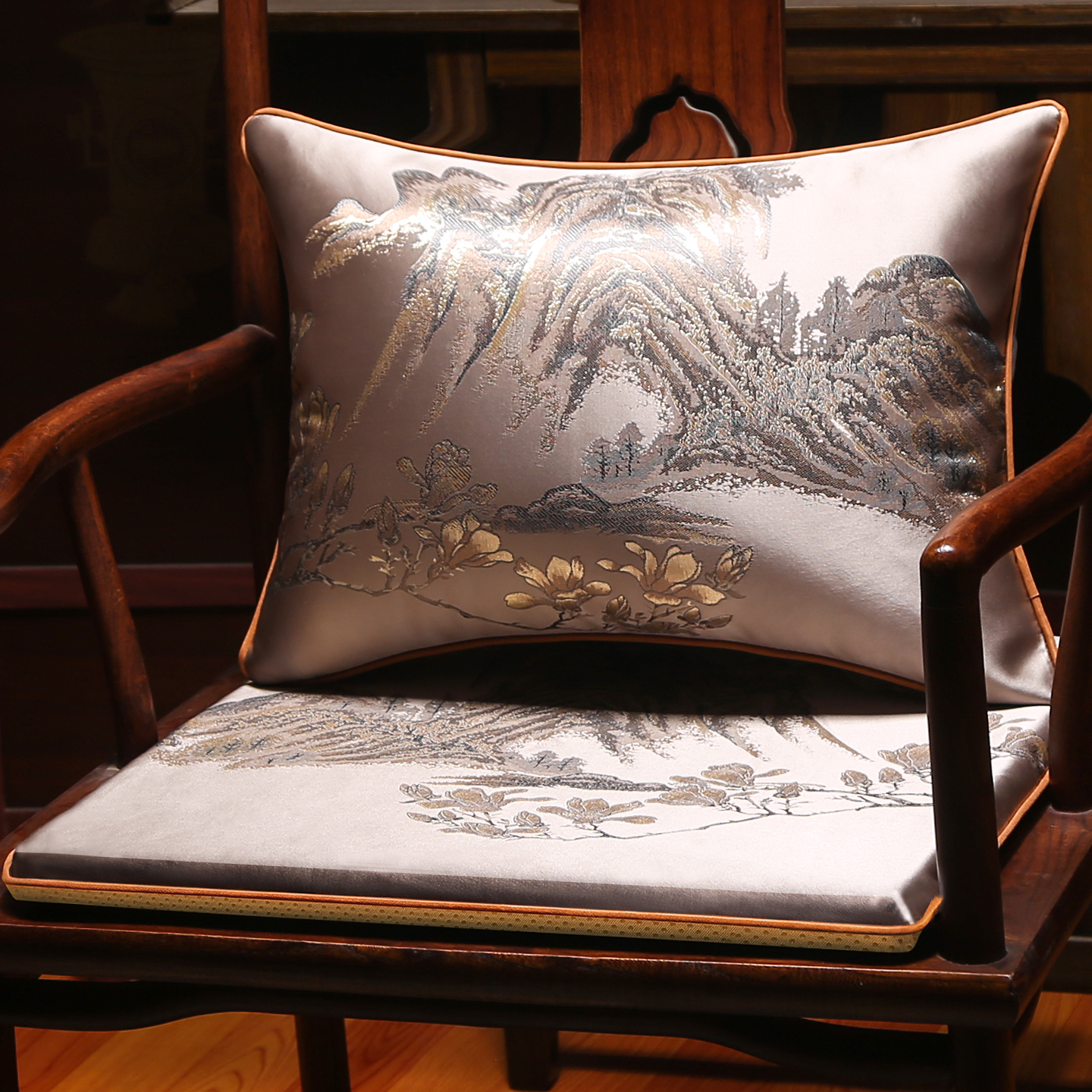 新中式红木沙发坐垫实木椅垫办公室茶椅圈椅太师椅垫腰枕套装定制