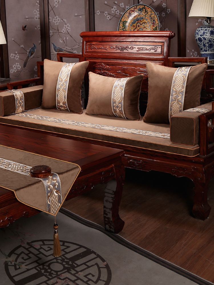中式红木沙发坐垫古典实木家具垫子家用防滑木头沙发垫套绒布定制