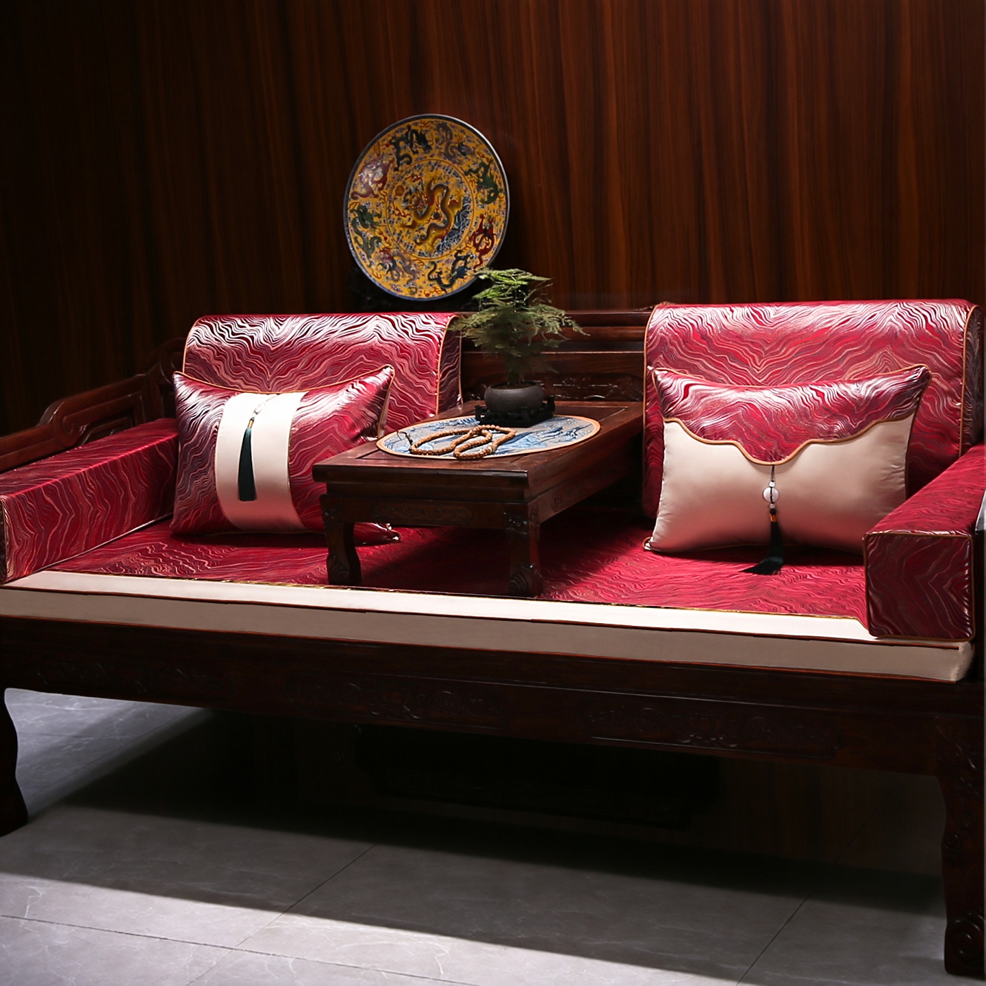 中式红木沙发坐垫靠背定制海绵垫乳胶椰棕罗汉床垫防滑椅垫子定做