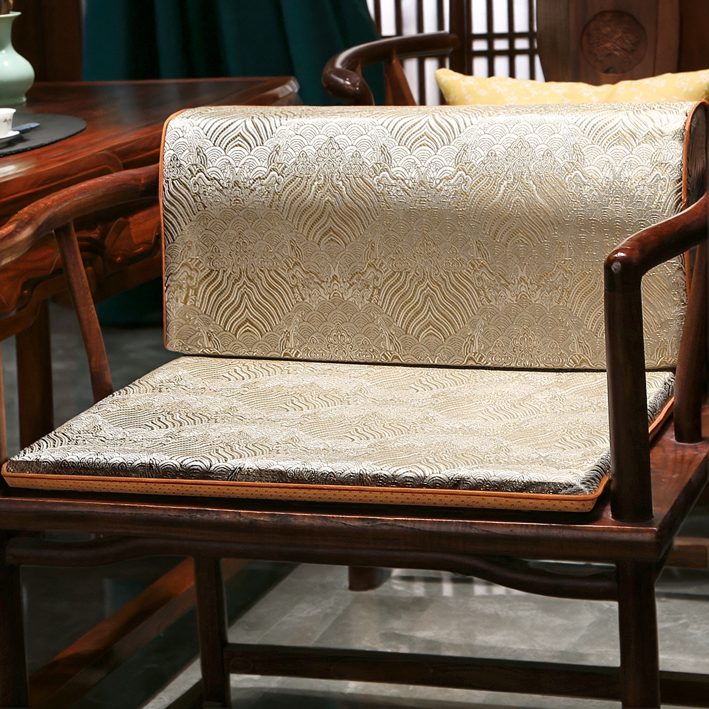 中式沙发垫带靠背高档红木椅子坐垫靠背一体茶椅圈椅座垫护腰靠垫