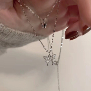 双层蝴蝶气质锁骨链女ins简约冷淡风通勤百搭配饰配裙子超仙项链