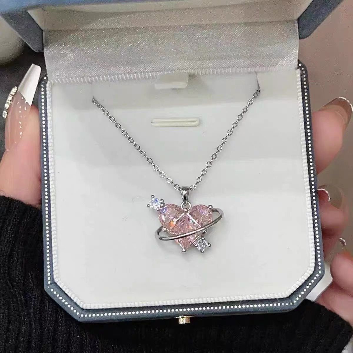 &王者同款粉钻爱心锁骨链项链 少女恋爱星球超仙气闺蜜甜美气质