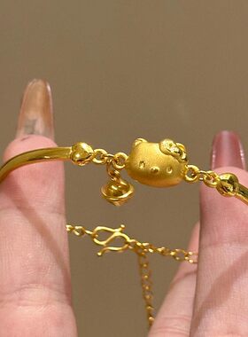 金色Kitty猫手镯甜美公主风铃铛Kt猫手链女小众设计时尚气质手饰