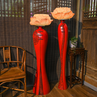 新中式古代落地灯艺术古典坐地灯餐厅客厅茶室装饰红色高花瓶灯