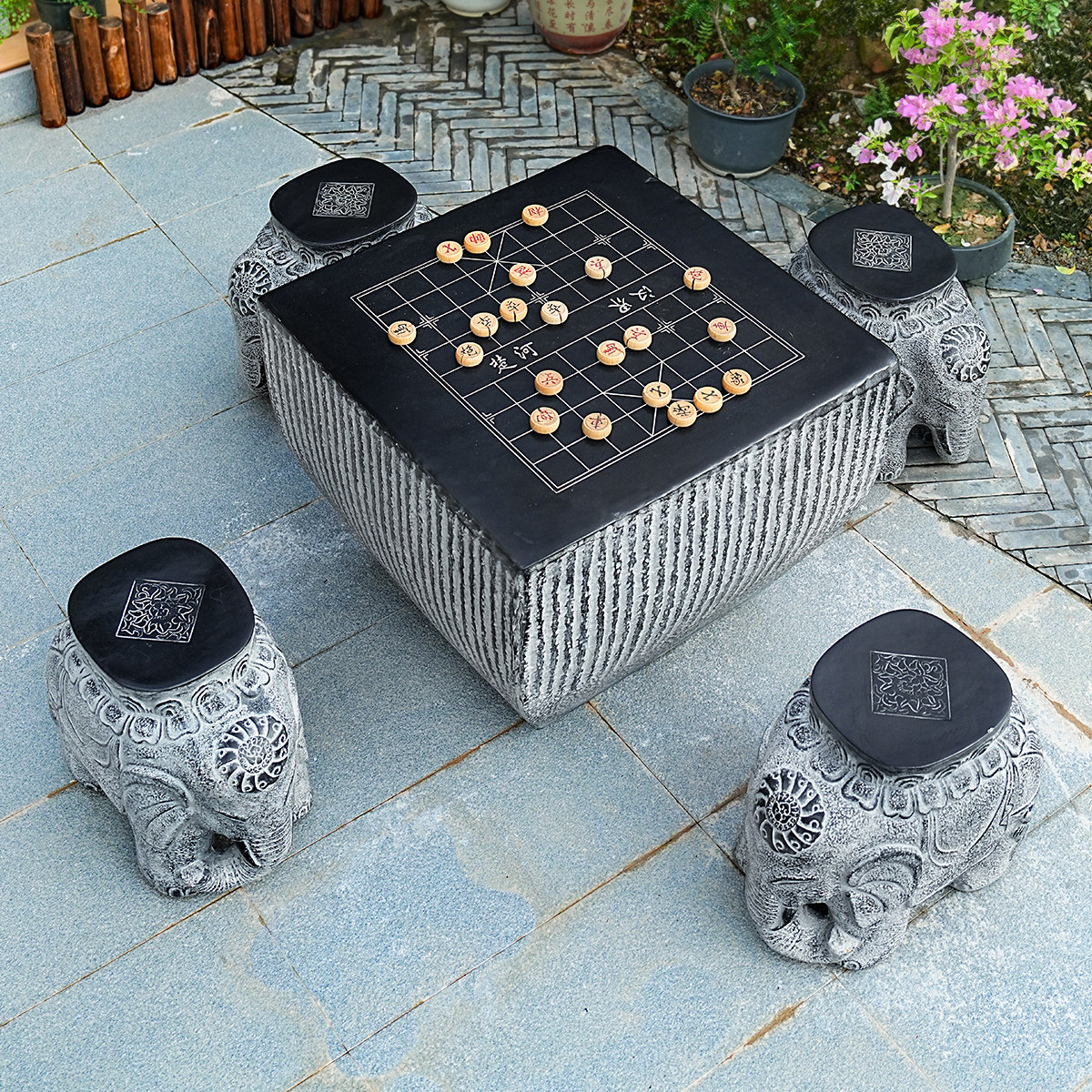 仿石雕阳台茶桌庭院落石凳石桌户外室外围棋象棋桌子花园装饰茶台