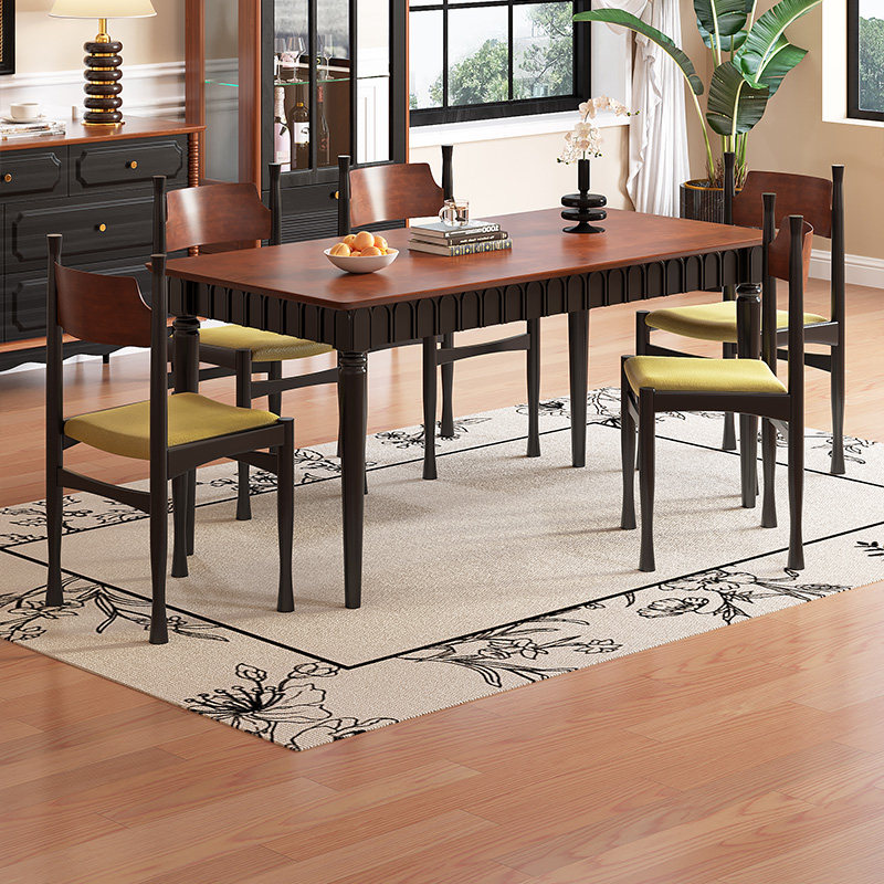 中古风实木餐桌椅组合法式复古长方形饭桌家用小户型餐厅吃饭桌子