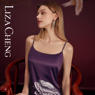 Cheng蝴蝶印花睡衣女士舒适宽松吊带裙睡裙带罩杯家居服 Liza
