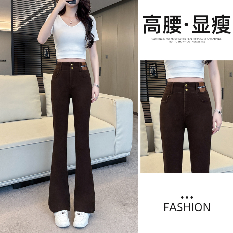 咖色高腰微喇牛仔裤女款