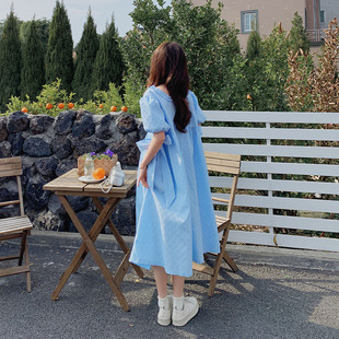 法式 显瘦娃娃裙潮 复古宫廷风方领连衣裙女2025夏季 甜美气质泡泡袖