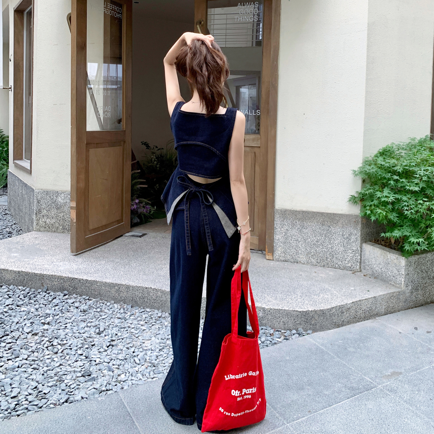 牛仔蓝小个子显瘦穿搭牛仔套装女2025年夏季新款背心阔腿裤两件套