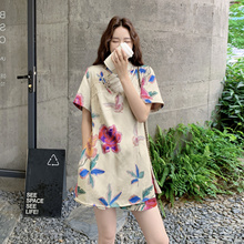 印花多巴胺新中式改良旗袍上衣套装女2025夏季新款阔腿短裤两件套