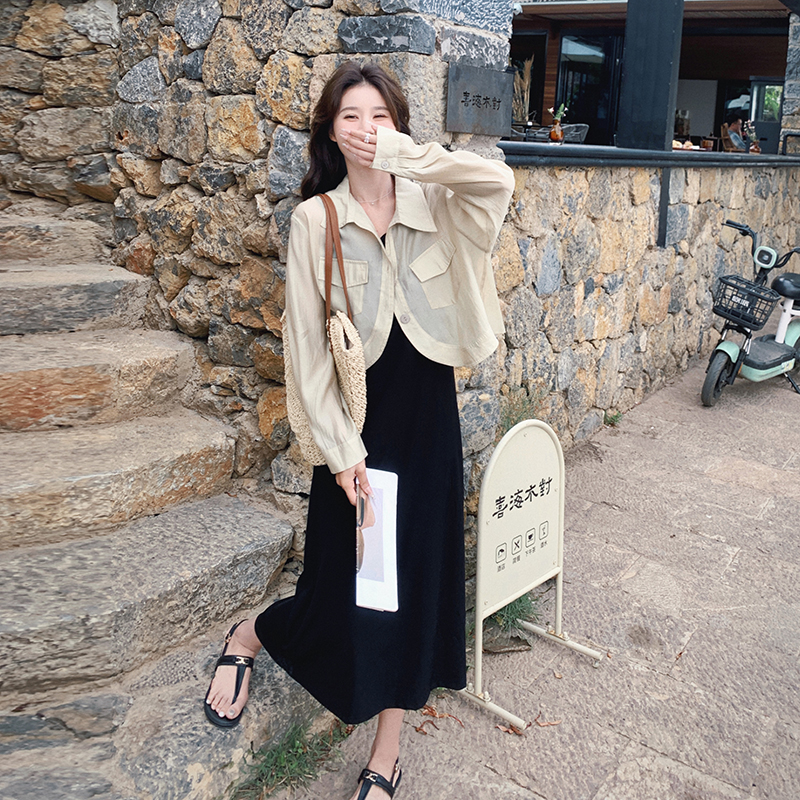 黑色背心裙防晒衣套装女2025夏季新款高级感长袖衬衫连衣裙两件套