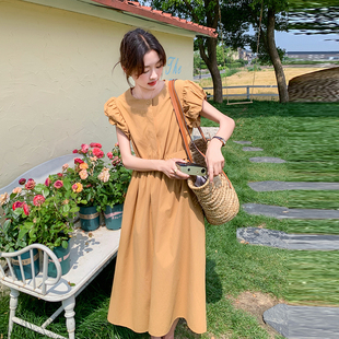 南瓜色甜美高级感法式 连衣裙 减龄度假风气质长裙女2025年夏季 新款
