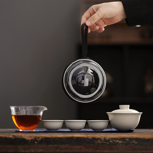 向美草木灰旅行茶具盖碗茶杯公杯便携简易套组功夫茶具一壶三杯