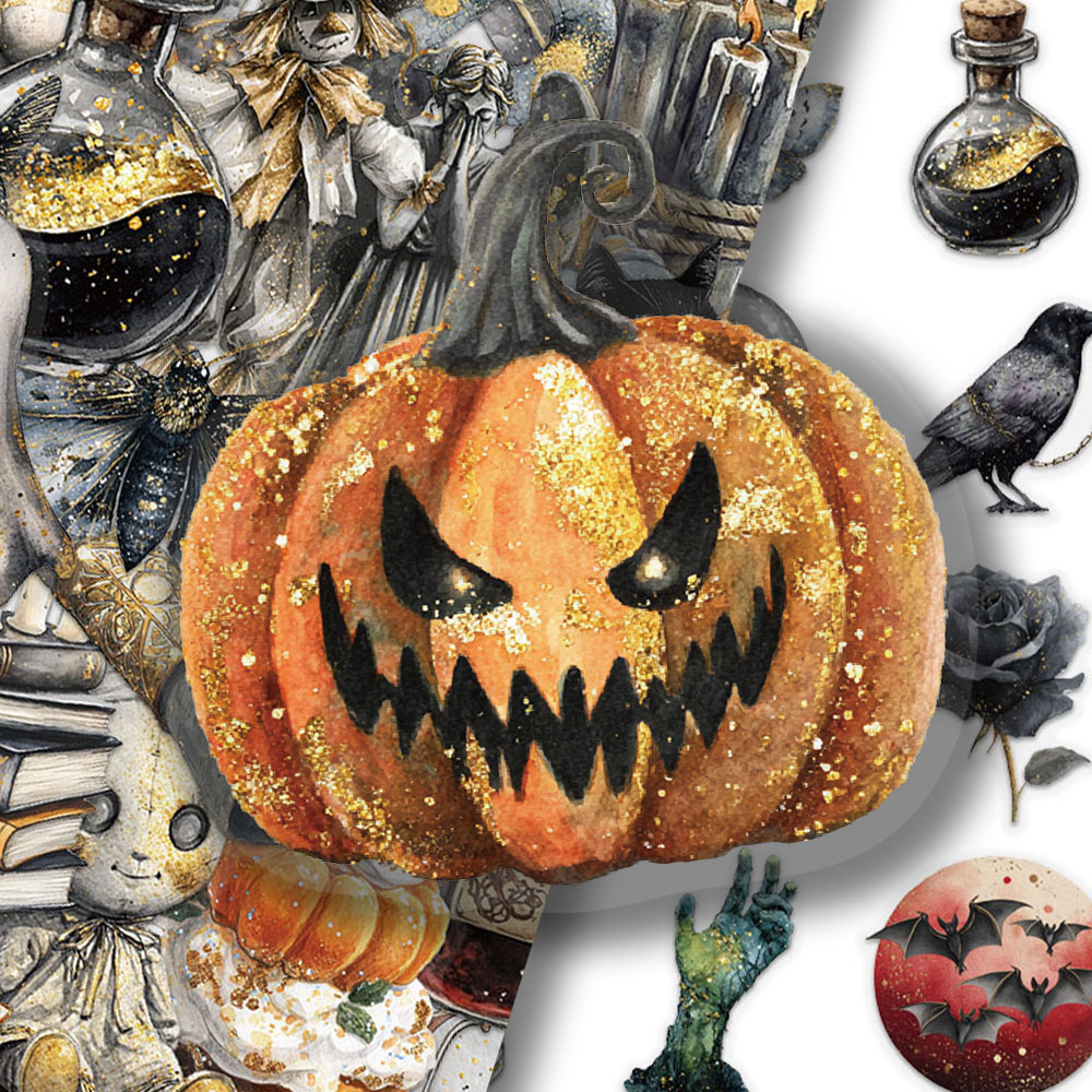 100张哥特暗黑恐怖水彩贴纸PET复古手账手机壳笔记本装饰防水贴画