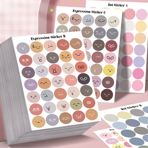 16张纯色圆点表情拼贴纸创意可爱装饰手账本手机壳笔记本桌面贴画