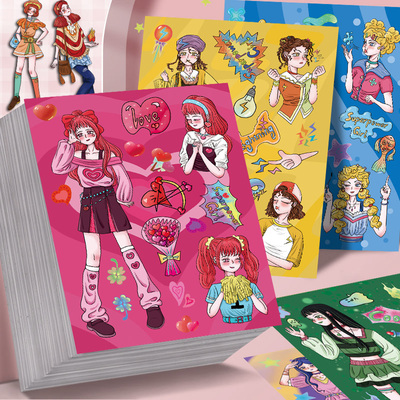 16张超能力少女拼贴纸人物卡通可爱手机壳手账桌面笔记本装饰贴画